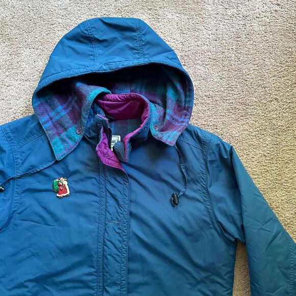 LL Bean Jacket Womens XL Vtg Wool Full Zip Blue Purple USA Made Hood - Picture 5 of 13